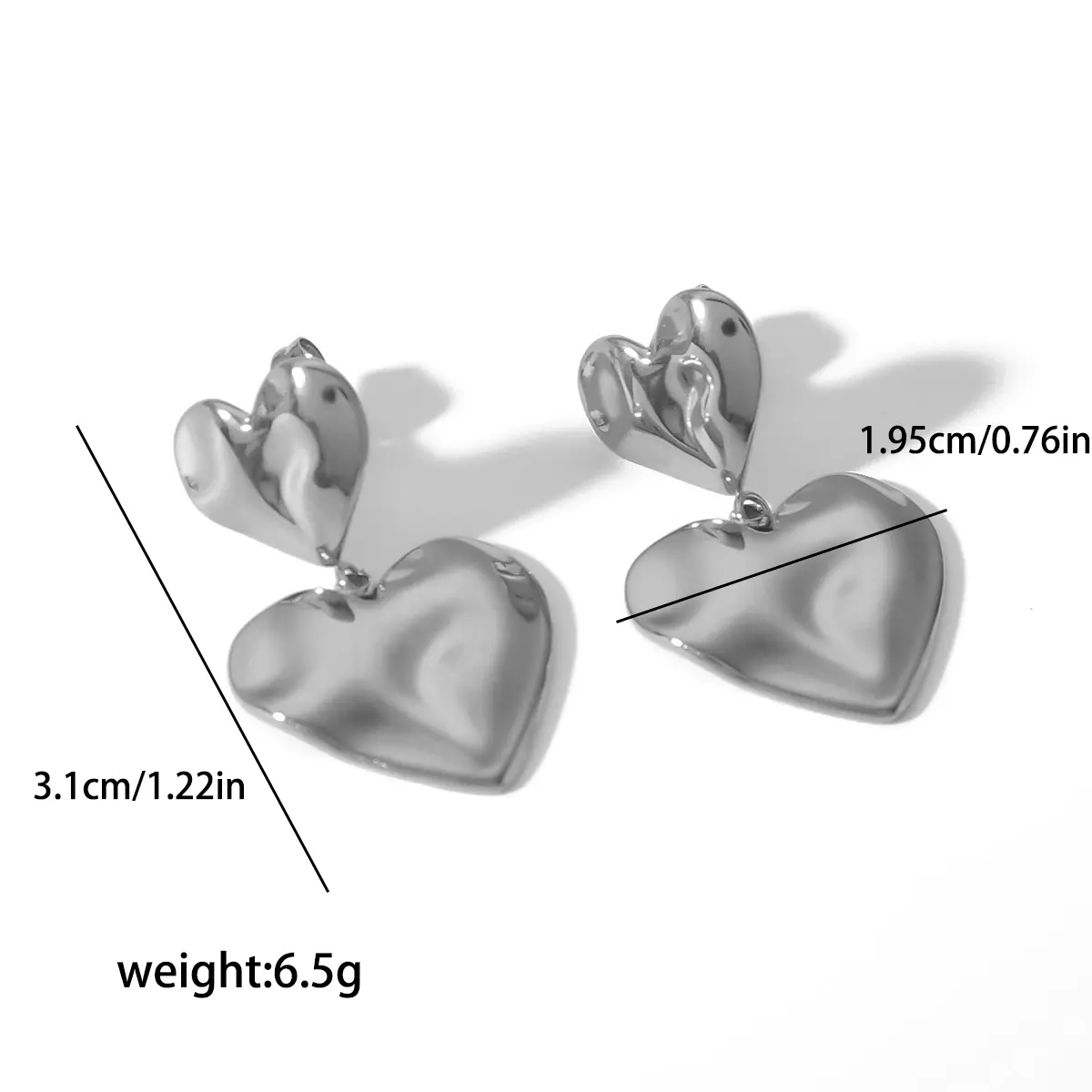 1 Pair Minimalist Fashion Style Hammered Texture Heart Shape Stainless Steel 18K Gold Plated Women's Drop Earrings h5 Picture2